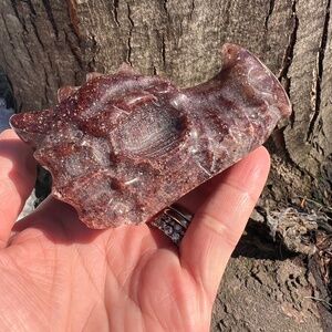 Strawberry (1) quartz dragon head carving | crystal